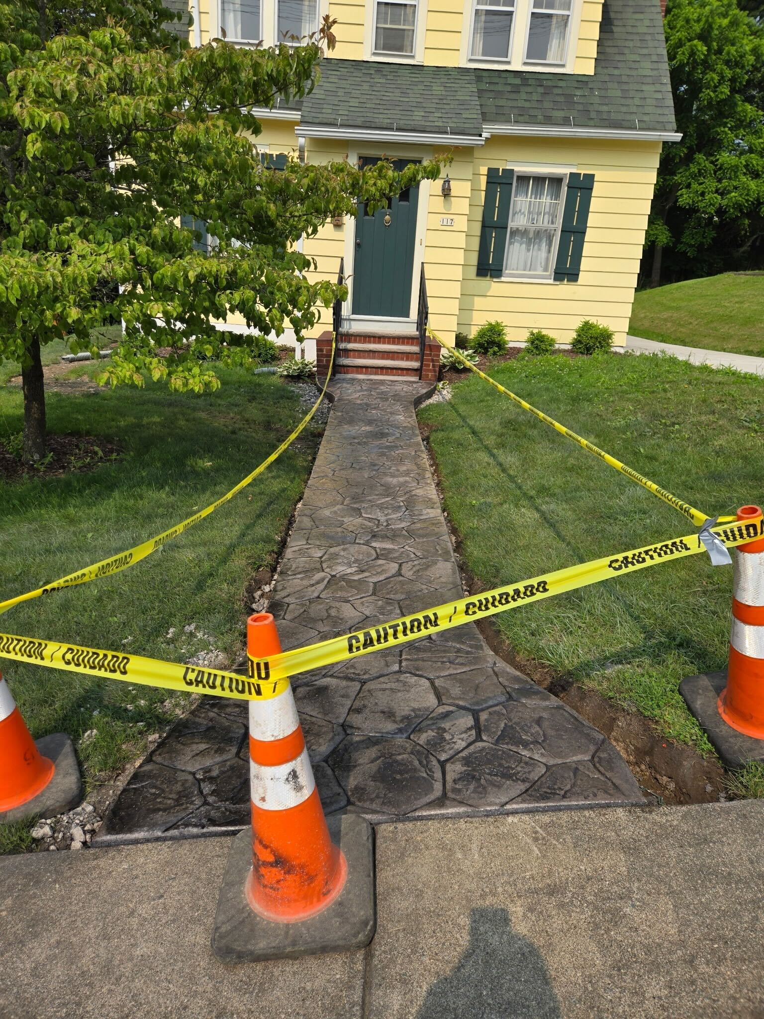 Fresh stamped concrete walkway install — Binghamton NY
